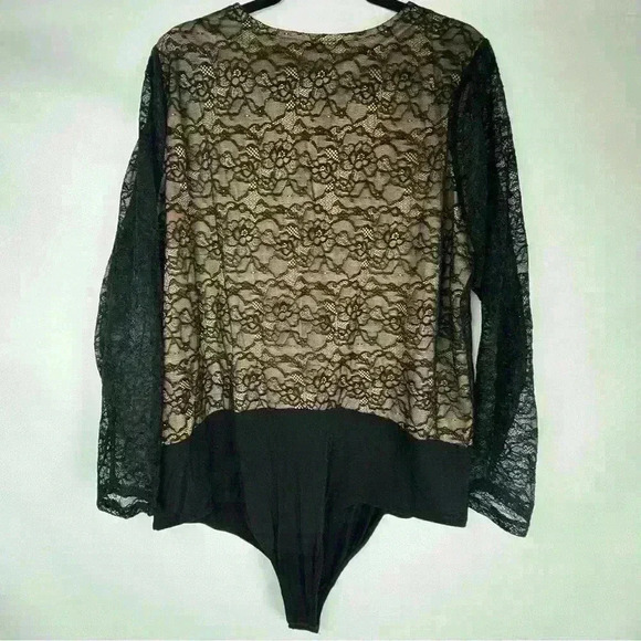 Torrid Bodysuit Black Lace Lined Stretch Long Sleeve Scoop Neck - Picture 6 of 9
